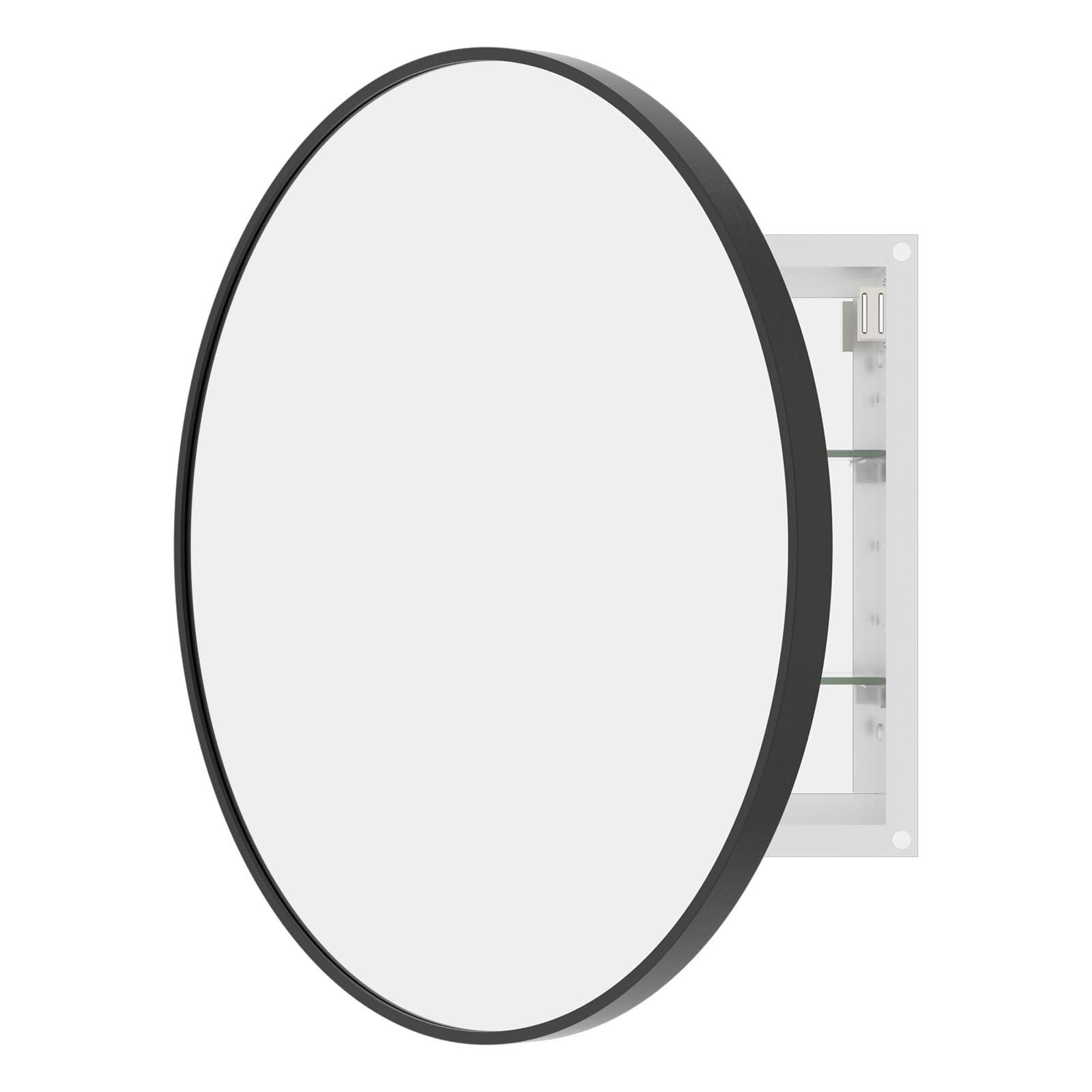 WallBeyond Bathroom Medicine Cabinet with Mirror, 24 Inch Black Round Mirror Medicine Mabinet Wall Mounted with Aluminum Alloy Metal Framed, Surface Mount Medicine Cabinet with Storage