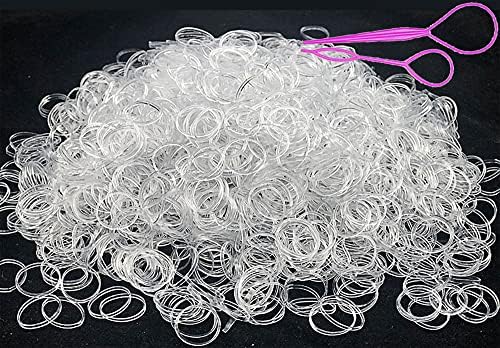 2000 PCS Clear Elastic Mini Ponytail Rubbers Ties, Soft Non-Slip Small Hair Accessories for Girls, with 2 PCS Topsy Tail Tools