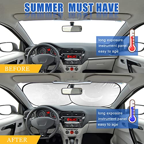 Image of 2PCS Star Moon Print Car Windshield Sun Shade Front Foldable Car Sunshades Reflect UV Reflect Sun and Heat Protect Keep Your Vehicle Cool for Most Sedans SUV Truck, 31.75 inch x 28.75 inch (Classic Style)