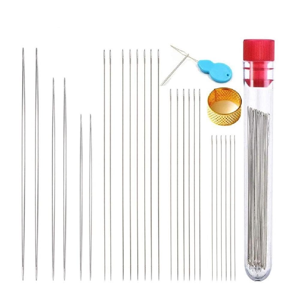 Beading Set Big Eye Beading Long Straight Beading with Thimble Needle Bottles Sewing Supply Beading