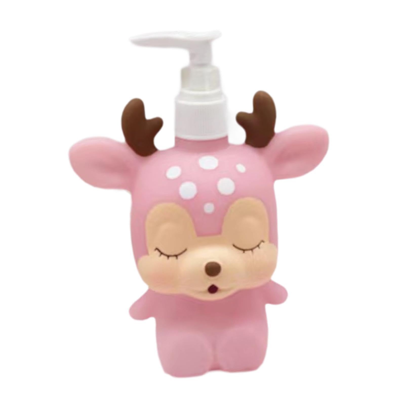 YIXANNX Cute Kids Lotion Bottle Adorable Soap Dispenser Cartoon Characters Durable And Practical Daily For Home Refillable Kids Body Wash Sub Bottle For, Pink Deer