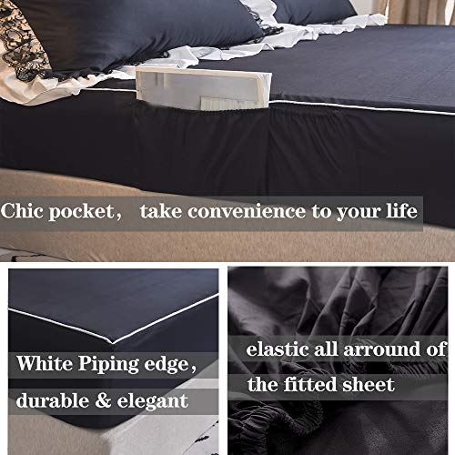 Fadfay Ruffle Comforter Cover Set Black Bedding Premium 100% Cotton Girls Princess Bedding Chic Designer Pocket Fitted Sheet Set 4 Pcs Zipper Lace Ruffle Duvet Cover Set?Black/California King? #TOP2