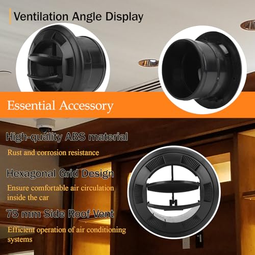 Image of 75mm RV Vent Covers, Dashboard Air Conditioning Deflector, Side Roof Air Black Vent Outlet, Mount Round Louvered Dash Vent Exhaust Grille Universal Dashboard Air Vent for Bus RV