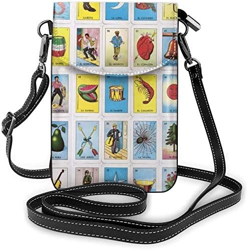 Loteria Card Pattern Women Soft PU Leather Cellphone Purse Wallet Handbag Small Crossbody Shoulder Bag