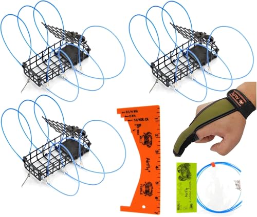 AirFly Castable Crab Trap for Pier, Jetty & Surf - 6-Loop Fishing Pole Crab Trap | Dungeness, Blue & Rock Crabs | Lead-Free | CA, OR, WA, MD & FL, Made in USA (3 Traps + Gauge Kit)