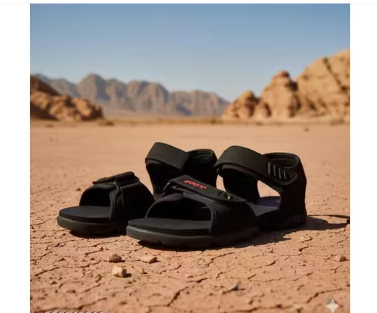 Image of Sport Men's Sandals, Black, Adjustable Straps, Rugged Sole, Outdoor Footwear