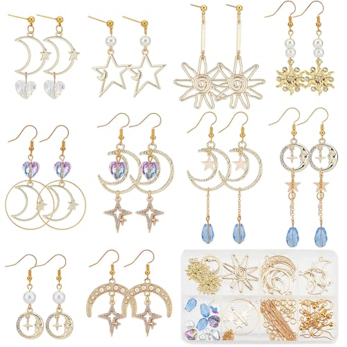 El Mejor Listado de Kits de fabricación de abalorios - los preferidos. 41 SUNNYCLUE 1 caja de 10 pares de aretes colgantes de estrella de luna y sol, kit de iniciación de estrellas de David para kits de fabricación de joyas, principiantes, mujeres,...