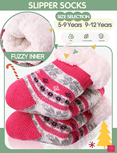 Image of MOGGEI Girls Slipper Fuzzy Socks Kids Boys Fluffy Fleece Lined Warm Plush Sherpa Winter Child Home Socks