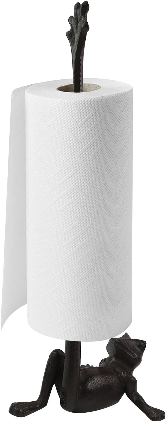 Rustic Frog Toilet Paper Holders,Metal Toilet or Kitchen Paper Holder for Floor or Countertop,Black-Gold