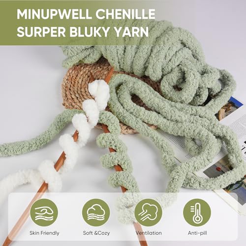Image of 8 Packs Jumbo Chunky Chenille Yarn - 1820g(64oz) 254 Yards (761ft) Bulky Yarn - Chunky Yarn for Hand Knitting Blanket,Cushions, Pet Bed - Soft and Durable(Sage Green)