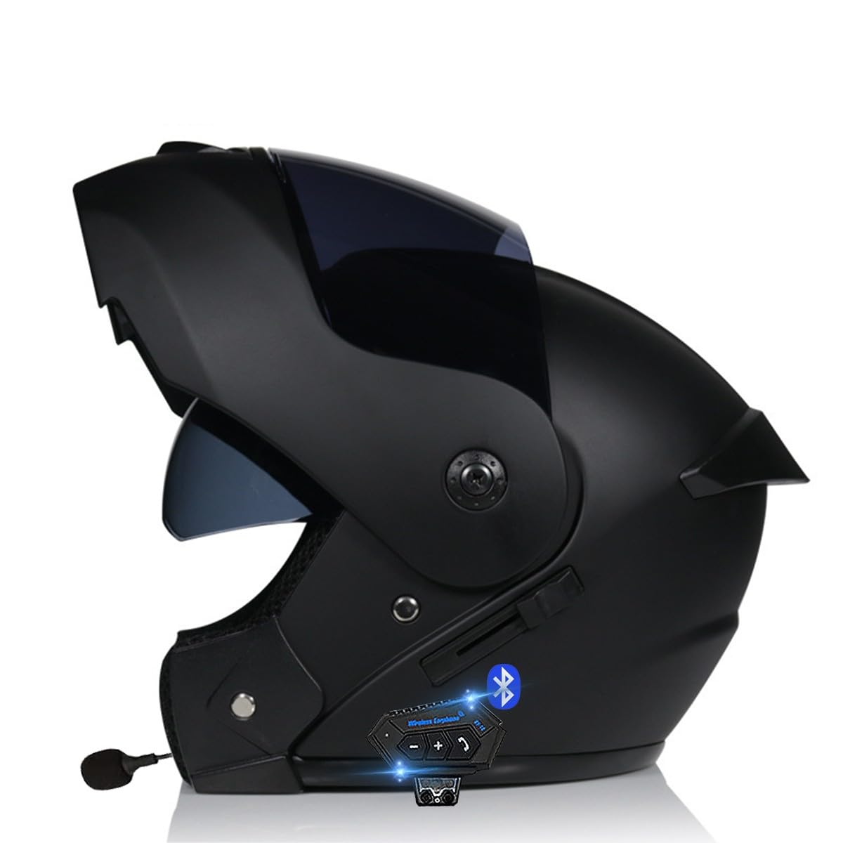Motorradhelm Klapphelm Mit Bluetooth, Motorrad Bluetooth Modularer Helm ECE Zertifizierter, Integralhelm mit Doppelvisier, für Automatische Antwort Helm Herren Damen (21.6-24.4in)