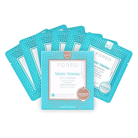 FOREO Matte Maniac UFO Activated Facial Mask for Problematic Skin & Blemishes, 6 pack, Purifying, Sebum Regulating, Charcoal & Snow Lotus, Clean & Cruelty-free, Compatible with UFO & UFO 2 Cover