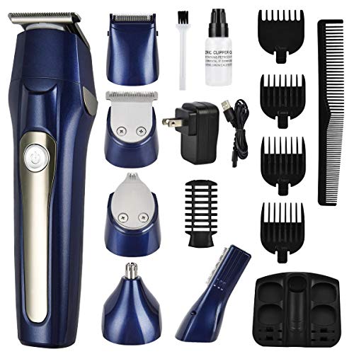 Hair Clippers Beard Trimmer, Painless Body Mustache Ear Nose Trimmer, Rechargeable Waterproof Precision Trimmer, 5 In1 Men 's Grooming Kit for Body Hair Nose Ear Facial (Blue1)