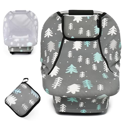 Image of ACRABROS Car Seat Covers for Babies,All Season Infant Carseat Cover Canopy for Boys and Girls,Stretchy Adjustable Peeping Window with Mesh Cover,Warm Breathable Universal, Gray