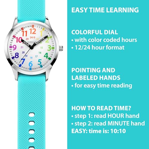 Image of Kids Analog Watch, Learning Watch for Kids 8-12, Waterproof Time Teacher Watches for Boys Ages 5-7 6-8, Easy to Read Educational Girls Watches Ages 8-12, Great Gift Boys Girls Year 4-12 Old Waterproof