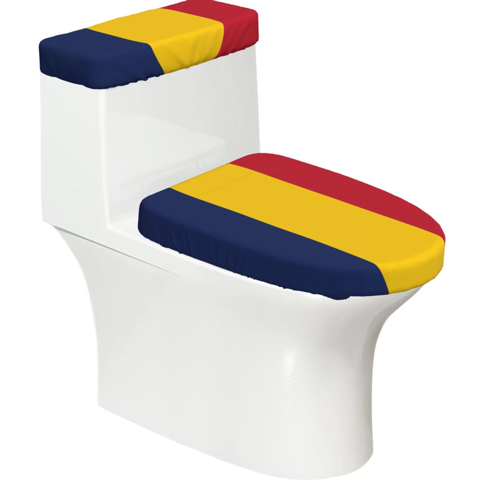 Flghjnbjn Black Flag Of Chad Printed Toilet Tank And Lid Cover Set Of 2 For Most Bathrooms, Fits Elongated Round Toilets