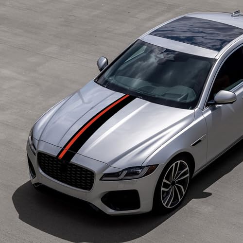 Image of TOMALL 55''x7'' Car Hood Sticker Auto Racing Body Side Skirt Roof Hood Bumper Stripe Decal Vinyl Waterproof Modified Stripe Decal Decorations for Car (Matte Black+Red)