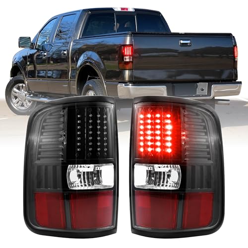 USR 04-08 F150 PickUp Tail Light Rear Tail Lamps (Left + Right) Pair - Compatible with 2004-2008 Ford F-150 Fleetside Bed Pick Up Truck All Models XLT FX4 Lariat (BLACK HOUSING with RED LED)
