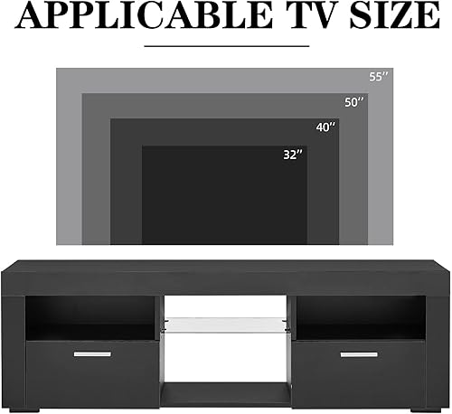 Miniatura 6 de ALINE Moderno soporte de TV negro para TV de 32/50/55+ pulgadas, centro de entretenimiento negro, soportes de TV para sala de estar, soporte de TV