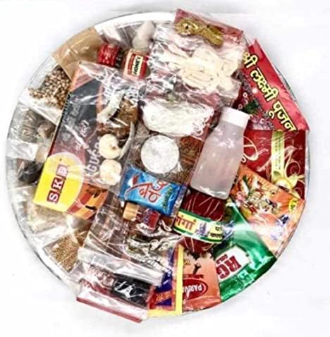 S K D All in One Pooja Kit Thali Set 31 Pieces Stainless Steel | Complete Puja Samagri for Navratri, Diwali, Ganesh & Griha Pravesh | Hawan Puja Kit with Thali for Home & Temple Use