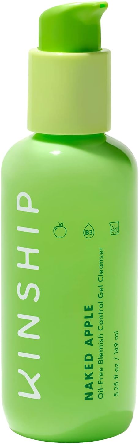 Kinship Naked Apple Oil-Free Blemish Control Gel Facial Cleanser - Gentle Exfoliating Lactic Acid - Niacinamide Hydrate & Minimize Pores - Daily Foaming Face Wash for All Skin Types (5.25 Oz)