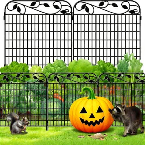 Amagabeli Dekorative Metall-Gartenzaunpaneele 1.12m(H) x 1.8m(L) - Rostfreier Wetterfest Stahl Sichtschutz für Hunde, Blumenbeete & Teiche | 2er-Set Steckzaun ohne Graben | Schwarz Pulverbeschichtet