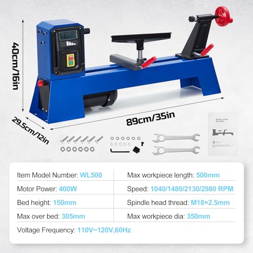 Wood Lathe, 14" x 20" Benchtop Wood Lathe Machine 0.5 HP Infinitely Variable Speed 1040-2980 RPM, Wood Turning Lathe Machine with Wrench & 2 Chisels for Woodworking, Woodturning - Image 7
