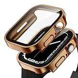 Anlinser 2 Pack Cases Compatible for Apple Watch 45mm Series 8/7 with Tempered Glass Screen Protector, Thin Bumper Case Protective Cover Designed for iWatch (Rose Gold/Clear)