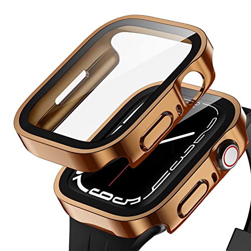 Anlinser 2 Pack Cases Compatible for Apple Watch 45mm Series 8/7 with Tempered Glass Screen Protector, Thin Bumper Case Protective Cover Designed for iWatch (Rose Gold/Clear)