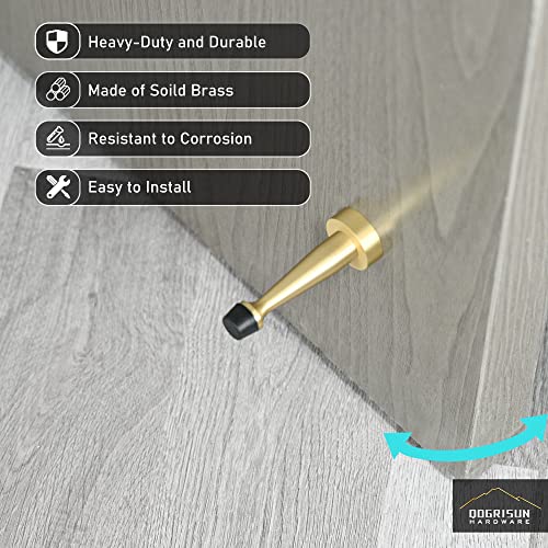 Qogrisun's Heavy Duty Solid Brass Door Stops - Decorative Door Stopper Wall Protector With Rubber Bumper Tip - Brushed Brass (2-Pack) #TOP1