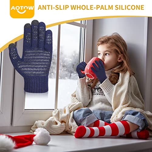 Winter Boys Touchscreen Cycling Gloves: Warm Windproof Knit Glove Touch Screen Anti-Slip Mitten Sport Ski Football Riding Chirldren Fleece Soft Mittens Aged Of 8-10 Kids #TOP5