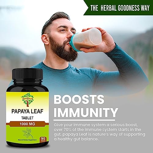 Sunnature Papaya Leaf Tablets 90 Tablets, 1000 Mg| 45 Days Supply| Vegan| Papaya Leaf #TOP4