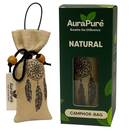 AuraPure Natural Camphor Hanging Bag | 1OO% Organic Original Camphor Cone Air Freshener for Car, Wardrobe, Bathroom, Office Cabin, Drawer & Travel Bag | Long Lasting Odor Eliminator & Purifier