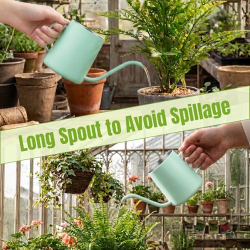 Image of Watering Can for Indoor Plants, Indoor Watering Can with Long Spout and Handle Rust-Proof 304 Stainless Steel Material (350ml /12oz-Green)