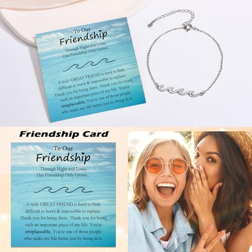 EPIRORA Gifts for Women, Silver BBF Wave Bracelet for Best Friend Sister Mom Daughter Grandma Bestie, Christmas Birthday Present for Her2