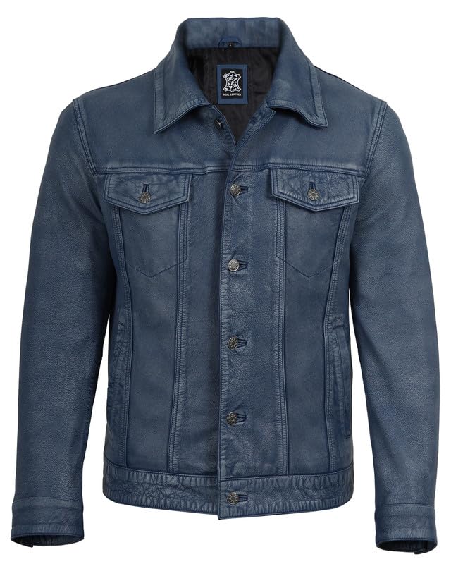 Image of Blingsoul Men's Leather Jacket - Real Full-Grain Lambskin Trucker Jacket for Men