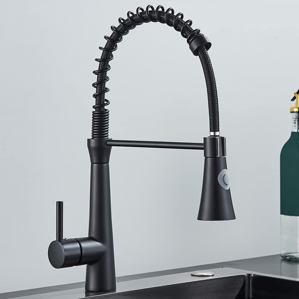 Yjyjy Matte Black Kitchen Faucet,Black Kitchen Faucets, Brass Faucets For Kitchen Sink, Single Lever Pull Out Spring Mixer Tap, Hot And Cold Water Faucet, 360 Degree Swivel Crane, Brushed Nickel