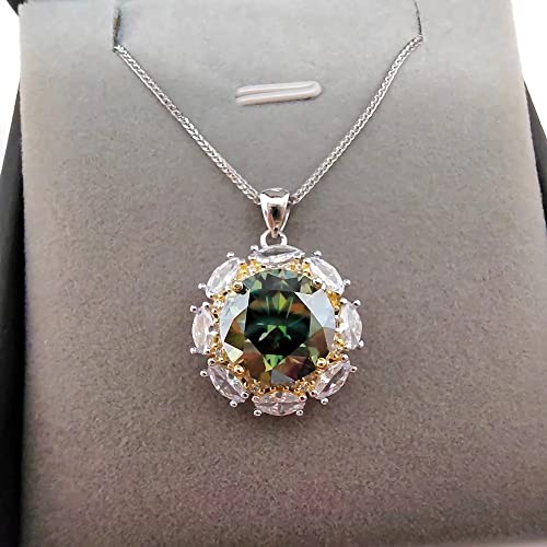 Collier en moissanite verte MOCHAMIK 5ct vvs1 11mm - Pendentif mariage en argent s925