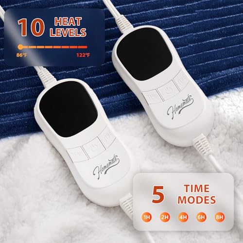 Image of Homemate Electric Heated Blanket King Size - 100 inchx90 inch Heating Blanket King Size Dual Control 1 /2 /4 /6 /8 Hours Auto-Off 10 Heat Level Over-Heat Protection Soft Flannel Sherpa ETL Certification