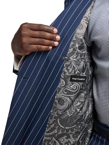 Paul Fredrick Men's Wool Stretch Stripe Double Breasted Peak Lapel Suit Jacket4