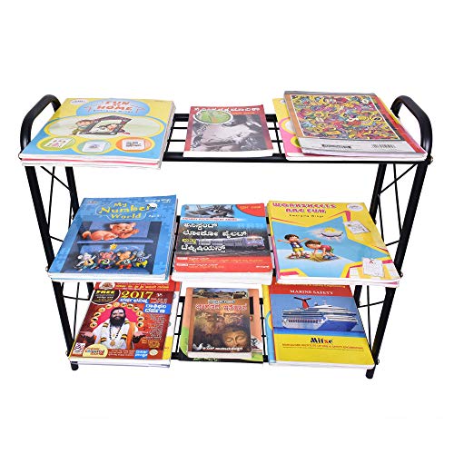 Image of D&V Engineering Metal 3-Tier Book Rack, Storage Bookshelf, Bookcase - Black
