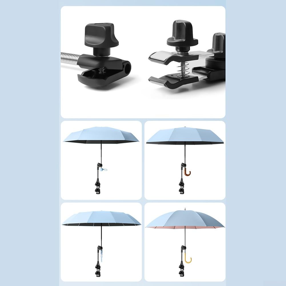 Parasol de poussette UPF 50+, élégant parapluie de protection UV pour poussette, parapluie de poussette à clipser avec pince de fixation réglable (rose)