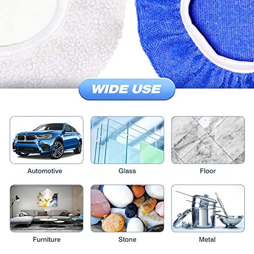 Image of FONAROLL 7 to 8 Inch Car Polisher Pad Bonnet, 15Pcs Car Polishing Bonnet Buffing Pads, 10*Microfiber+5*Woollen