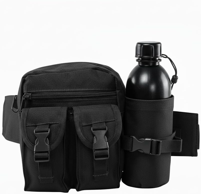 TeckMed Tactical Black Gear Pouch with EMT Shear & Bottle Holder | Heavy Duty Waterproof Molle Waist Bag for Hiking, Hunting, Trekking, Travel