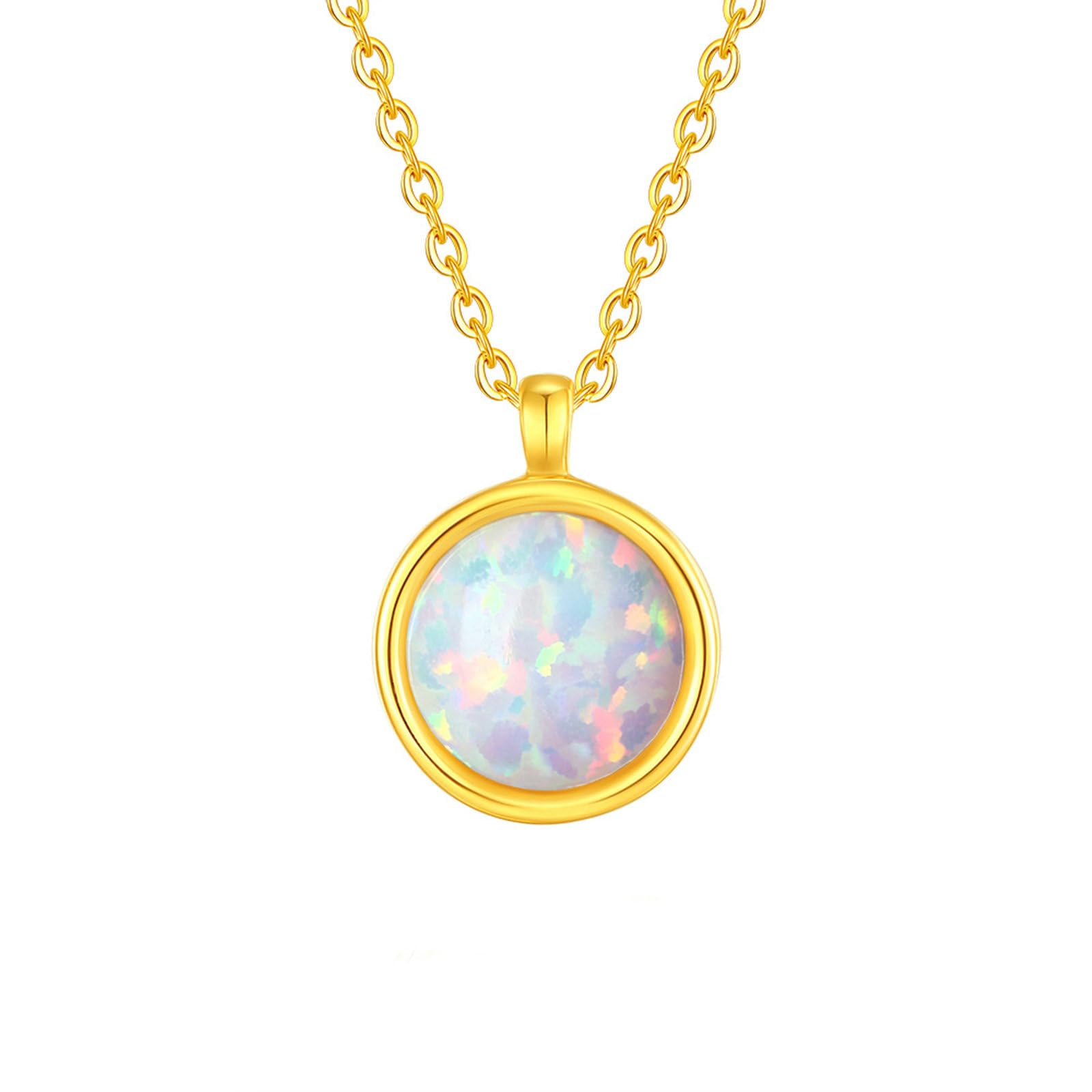 Ciondolo in Oro 375/585/750, con Rotonda Opale Collana Donna 9K/14K/18K Oro Giallo, 40+5cm
