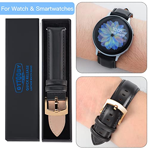 Image of OTTOODY Leather Watch Bands Quick Release, Elegant Top Grain Leather Watch Straps for Men & Women, Choice of Color & Width - 18mm, 19mm, 20mm, 21mm or 22mm Wristbands Bracelet for Watch & Smartwatch