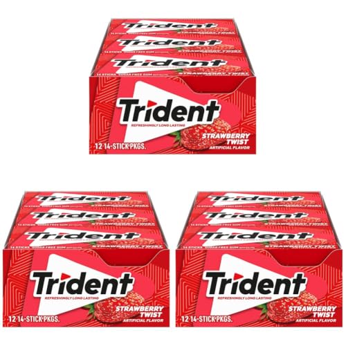 Image of Trident Strawberry Twist Sugar Free Gum, 14 Sticks, 26 g, 14 Count, Pack of 36