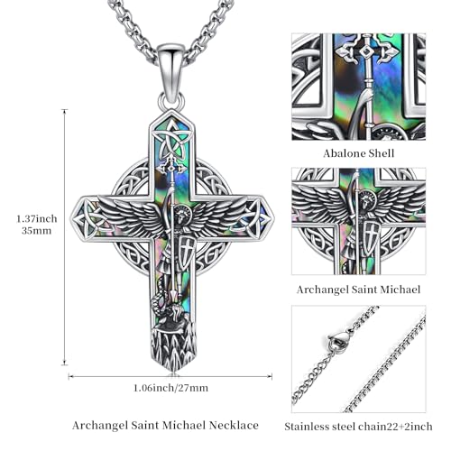 Midir&Etain Cross Necklace 925 Sterling Silver Celtic Christian Pendant Religious Protection Jewelry for Women Men3