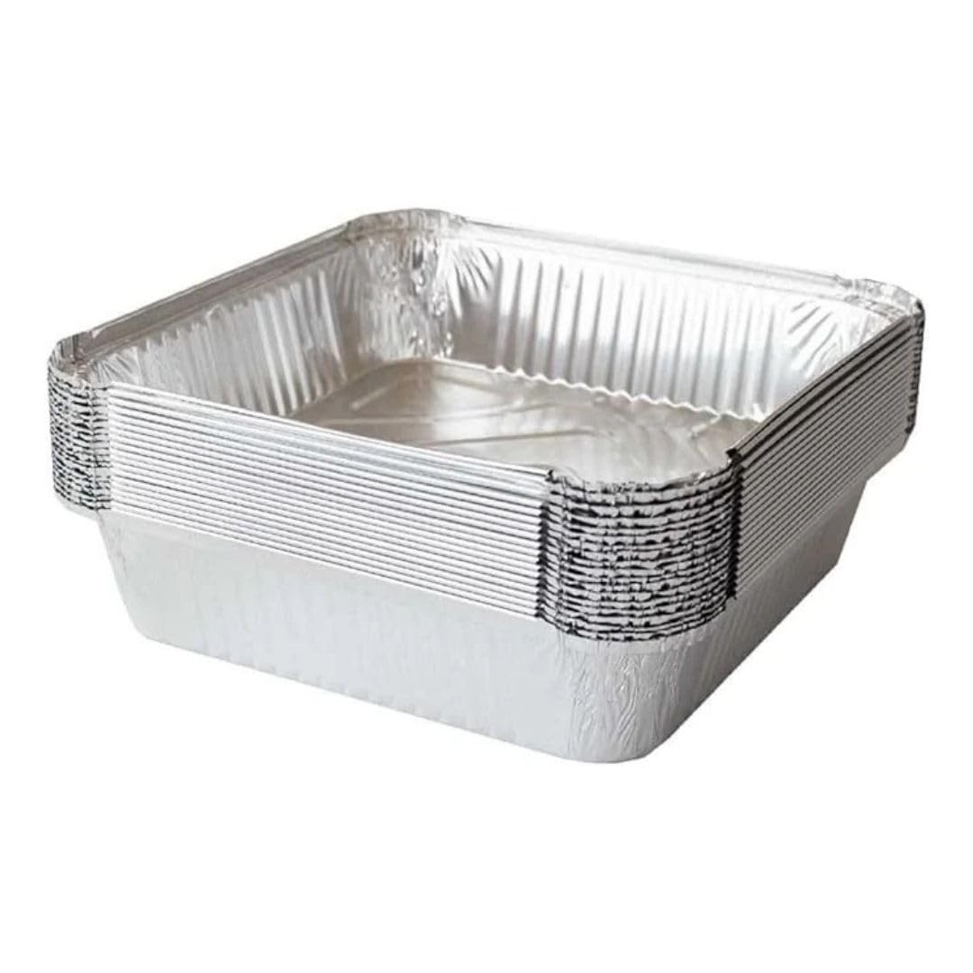 GB Catering and Packaging No9 Foil Containers with Lids – 2100ml – Large Aluminium Food Trays for Catering, Takeaway & Meal Prep – 22.8×22.8×5cm (20)