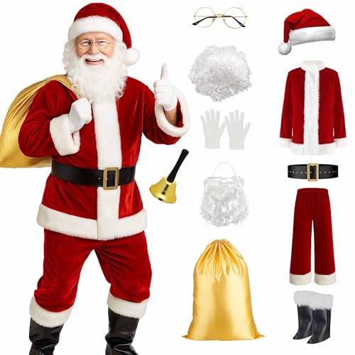 Yunsuelo Weihnachtsmann Kostüm für Männer Deluxe Erwachsene Santa...